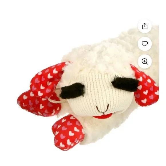 Multipet Valentine’s Day Plush Lamb Chop Dog Toy with Hearts, Medium - Free Ship