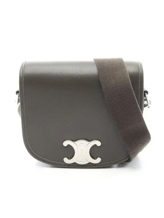 Celine Shoulder Bag Small Besace Strap Triomphe Olive Leather