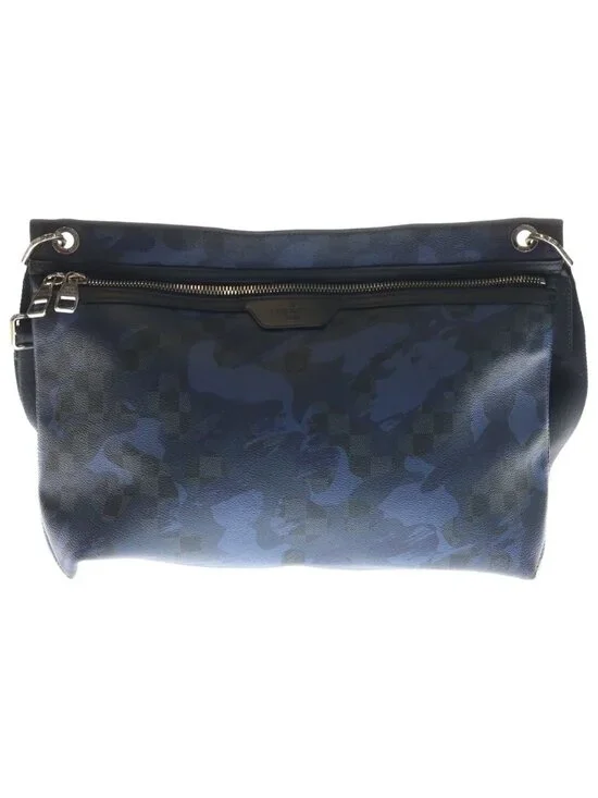 Louis Vuitton Damier Cobalt Camouflage Hunter Shoulder Bag Blue Leather Silver