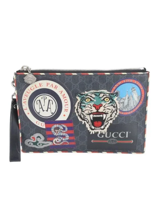 Gucci GG Supreme Night Courier Leather Clutch Pouch Business