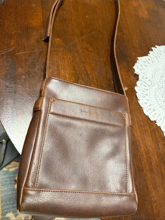 Evan Picone Chocolate Brown Leather Messenger Crossbody