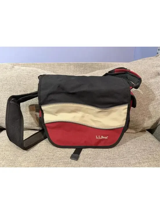 Vintage LL Bean Messenger Bag Color Block Pockets Adjustable Strap