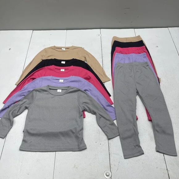 Waffle Knit Outfit Set Girls 5Y Multicolor Thermal Top Leggings 10 Piece Lounge