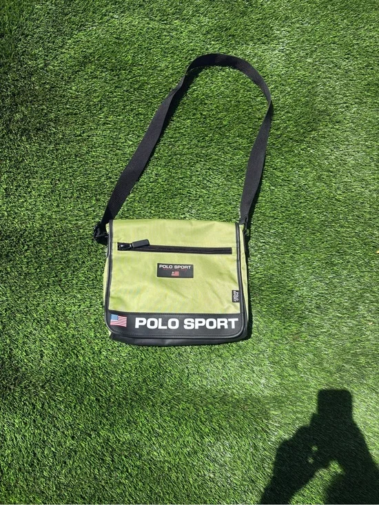 Vintage Polo Sport by Ralph Lauren Lime Green and Black Messenger Bag