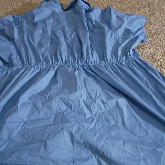 Blue Elastic-Waist Cotton Top
