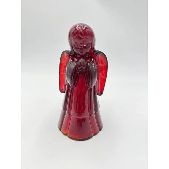 Fenton Art Glass USA Ruby Red Praying Angel Figurine 5.5” Rare Vintage