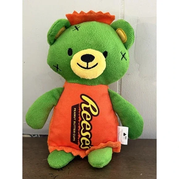 Reese's Peanut Butter Cups Stuffed Plush Green Monster Squeaky Dog‎ Toy Crinkle