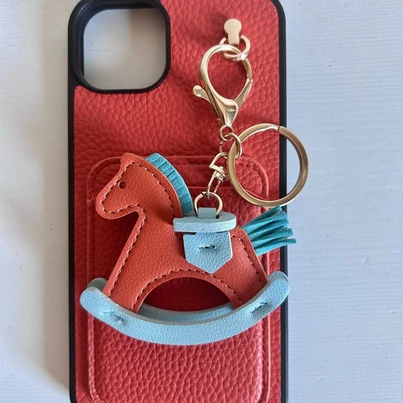 New Luxury H iPhone 14 Plus Protected Case with Rocking Horse Keychain