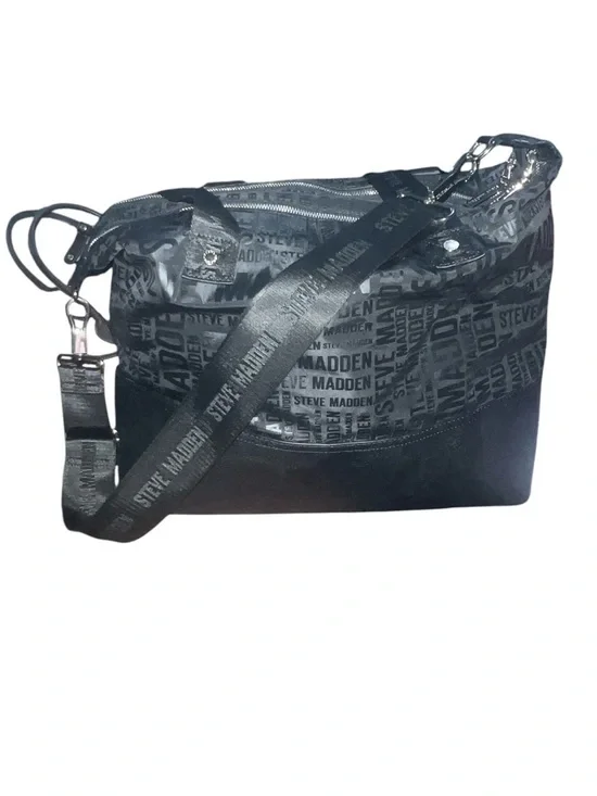 Steve Madden Black Logo Print Weekender Duffle Travel Bag