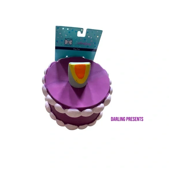 Button & Bones Celebration Dog Cake Toy Color Purple