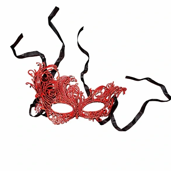 Elegant Red Lace Masquerade Mask