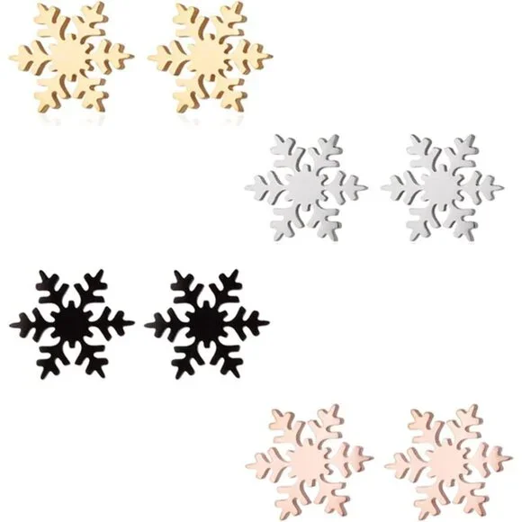 4 Pairs Stainless Steel Christmas Earrings - Festive Holiday Jewelry for Women