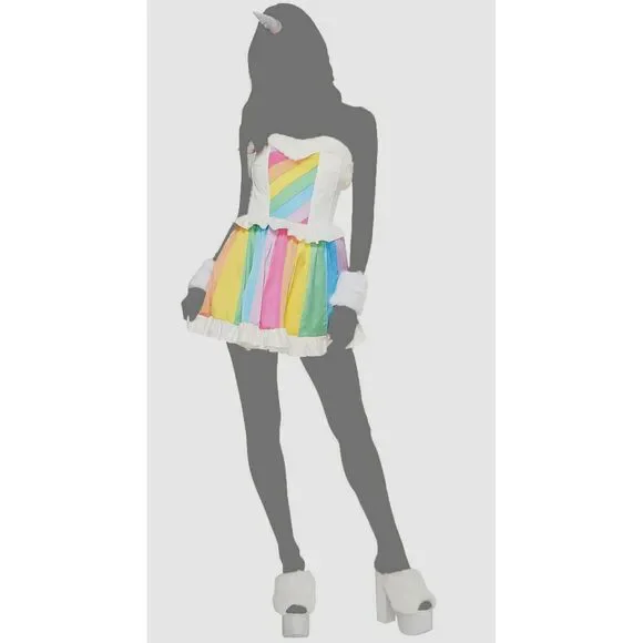 $190 Melonhopper Women's White Rainbow Unicorn Halloween Costume Mini Dress S