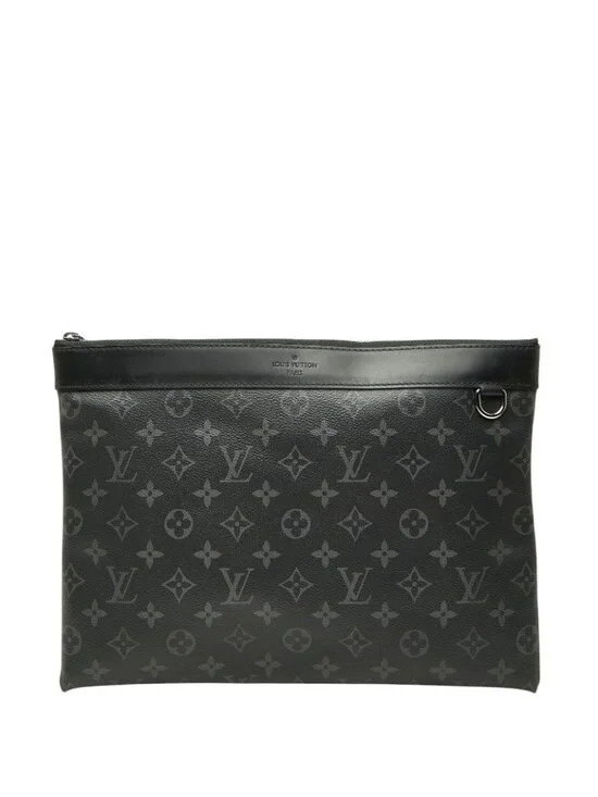 Louis Vuitton Monogram Eclipse Pochette Discovery Clutch Black Leather