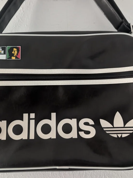 adidas Black and White Trefoil Messenger Bag with Retro Patch