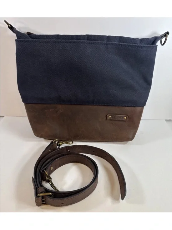 LL Bean Canvas and Leather Crossbody Bag - Navy and Brown