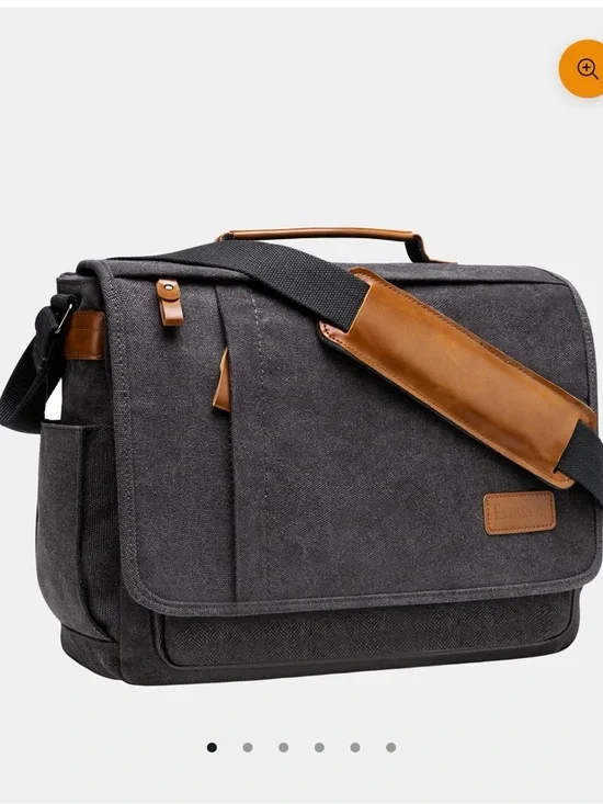Estarer Grey Laptop Messenger Bag with Brown Leather Trim - Men's Crossbody