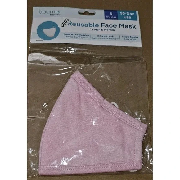 Boomer Naturals Reusable Pink Face Mask. Size SMALL New #603