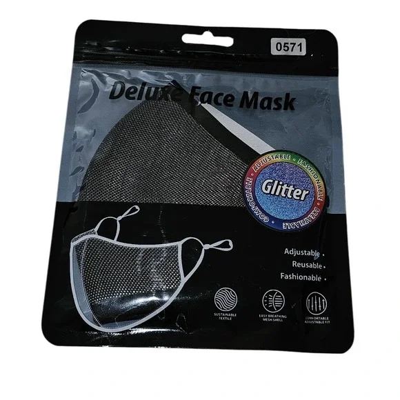 Deluxe Face Mask Glitter Black Mesh Adjustable Reusable Fashion Mask 0571 NEW