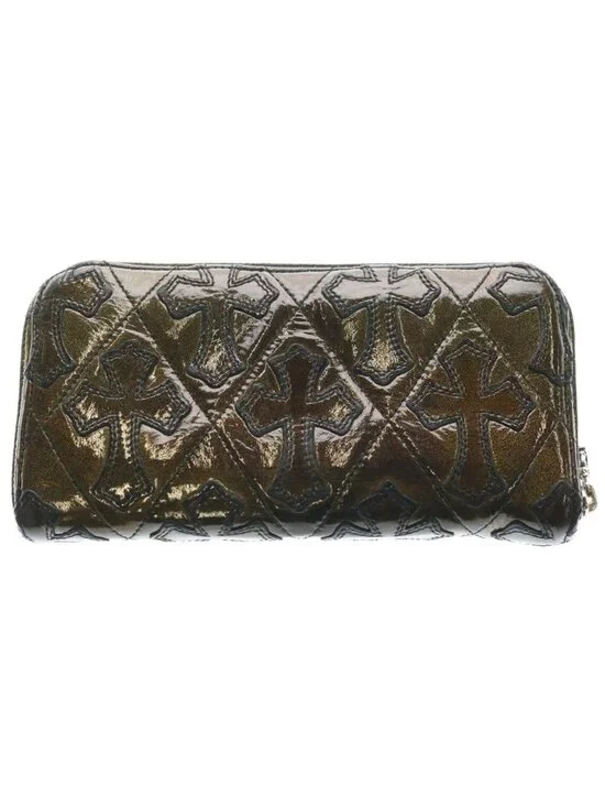 Chrome Hearts Rec Zip Quilted Cemetery Cross Lame Wallet