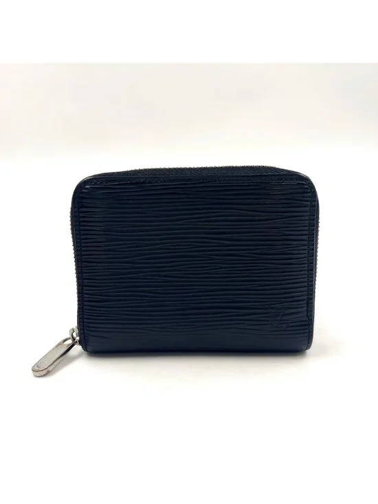 Louis Vuitton Zippy Coin Purse Epi Noir Leather Black Case Silver