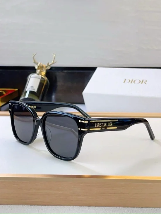 Christian Dior Black Square Sunglasses with Dark Gold Lenses