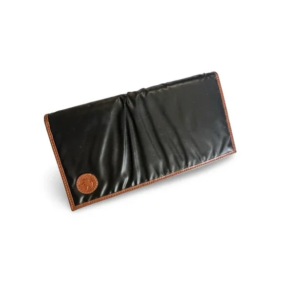 Hunting World Long Bifold Wallet Green Battue Cloth & Tan Leather Trim Italy