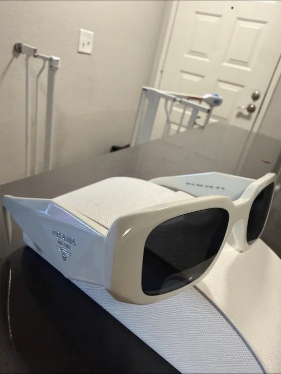 Prada Chunky White Frame Sunglasses with Dark Lenses