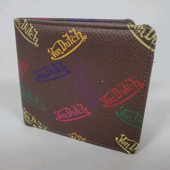 Von Dutch Brown Multicolor Bifold Men's Wallet Logo Accent Folding Credit Card