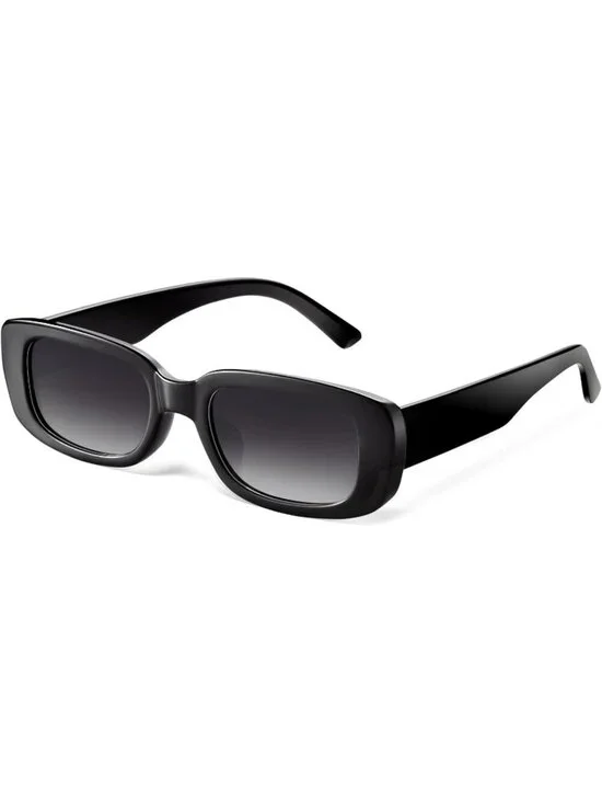 Women's Black Gradual Trendy Rectangle  Protection Cool Square Frame Sun Glasses