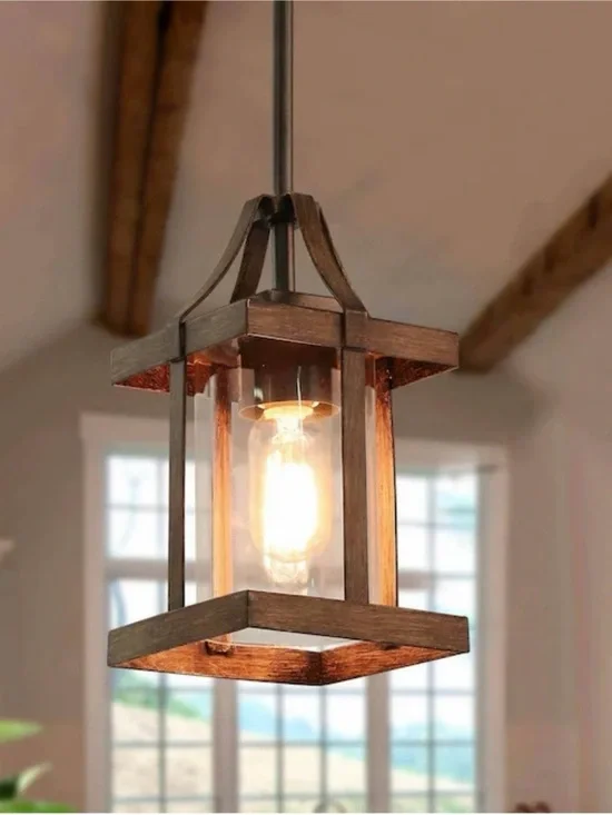 New LNC Lapps Rustic Brown Farmhouse Cage Lantern Hanging Pendant Light