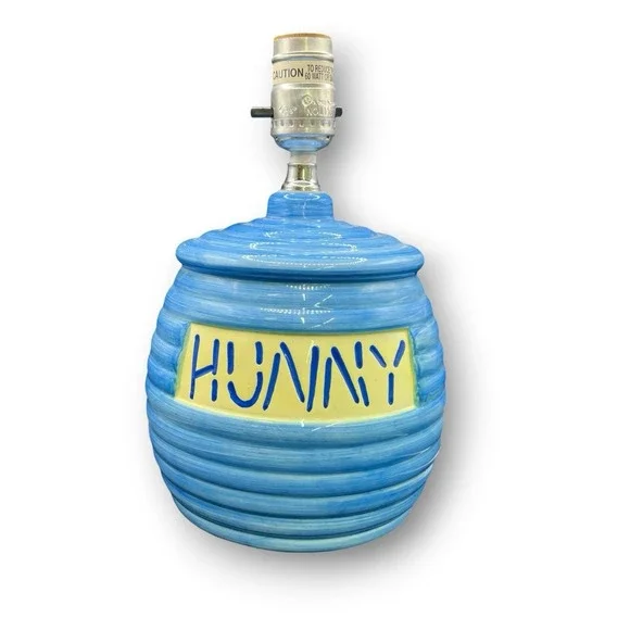 Vintage Disney Winnie The Pooh HUNNY Pot Blue Ceramic Table Lamp Nursery Base