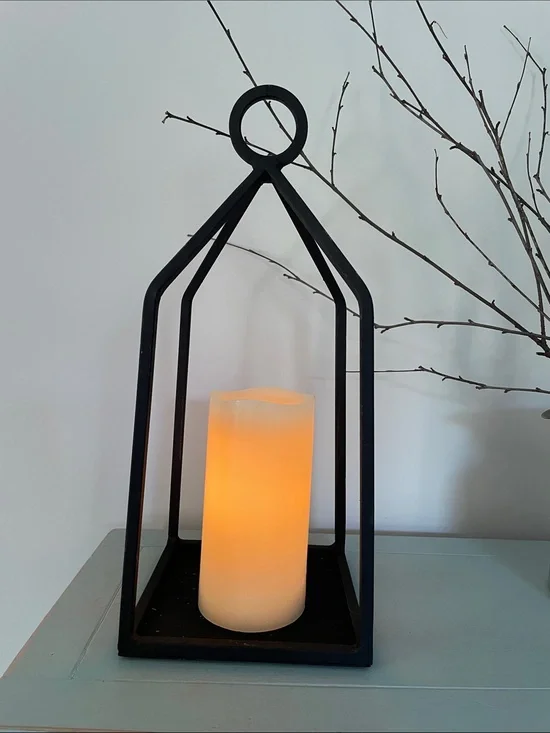 Heavy Iron Lantern With Candle
