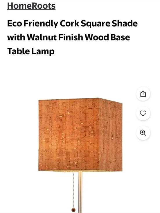 Table Lamp Square Cork Shade Wood Base