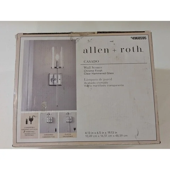 Allen + Roth Casado Wall Sconce Chrome Clear‎ Hammered Glass 4968595