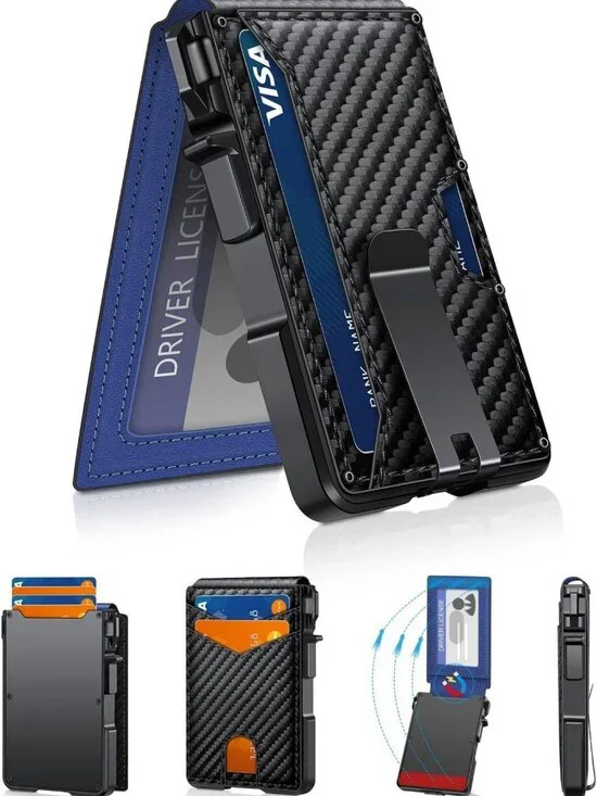 Slim Minimalist Wallet for Men, RFID Blocking, Compact Money Clip & ID Window