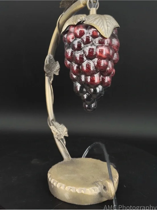 Hanging Glass Art Deco Grape Cluster Table Desk Lamp Arched Cast Metal Arm
