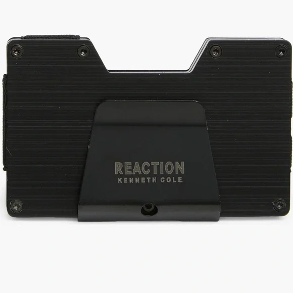 KENNETH COLE REACTION HARDSIDE METAL CARD CASE WALLET WITH MONEY CLIP BLACK NWT