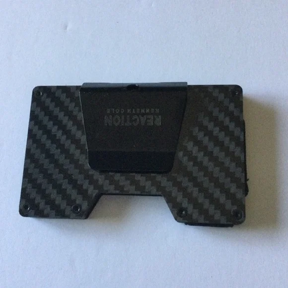 KENNETH COLE REACTION HARDSIDE METAL CARD CASE WALLET WITH MONEY CLIP BLACK/GRAY