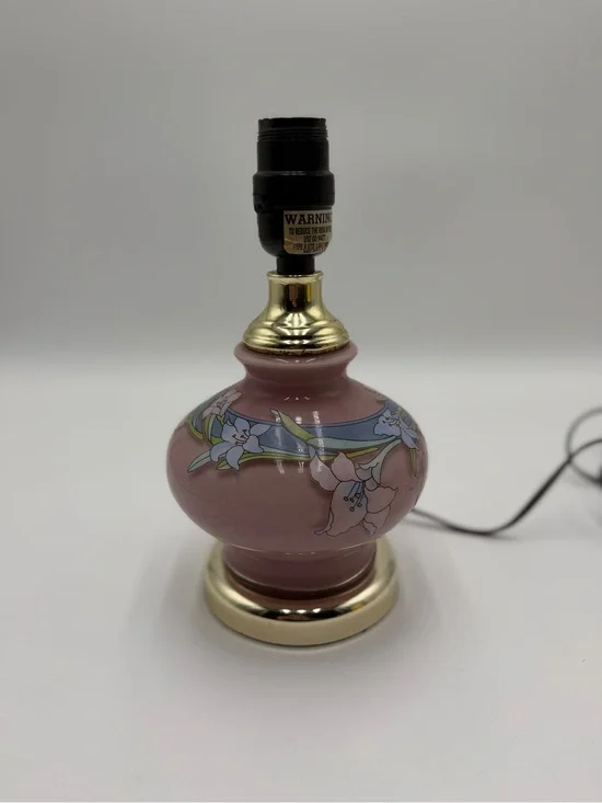 Vintage Kaadan Ltd Electric Table  Lamp Pink with Pink & Blue Lilies 10