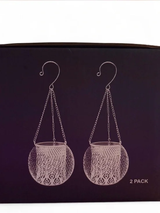 SOLAR Hanging Glass Lantern Pair in Clear Glass — Home Accents