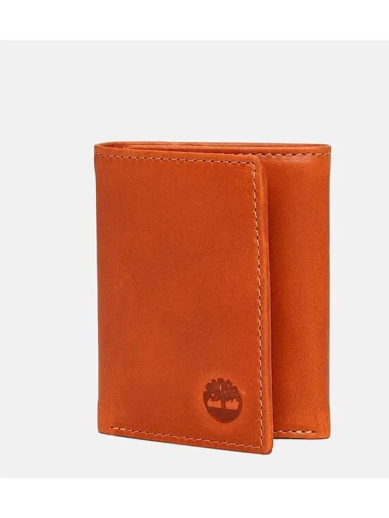 Timberland Men's Cognac Brown Leather Trifold Wallet - New