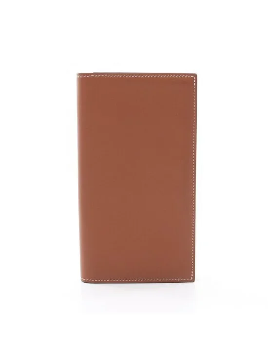 Hermes Bifold Wallet Citizen Twill Long Silk in Gold Leather