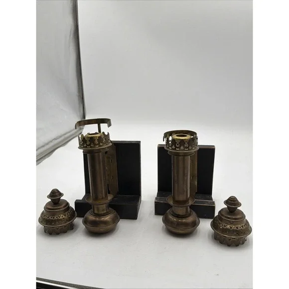 Set Of 2 Vintage Brass Carriage Railroad Train Wall Sconce Candle Lamps