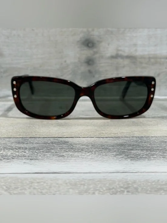 CELINE Paris Tortoiseshell Acetate Sunglasses with Green Lenses and Case