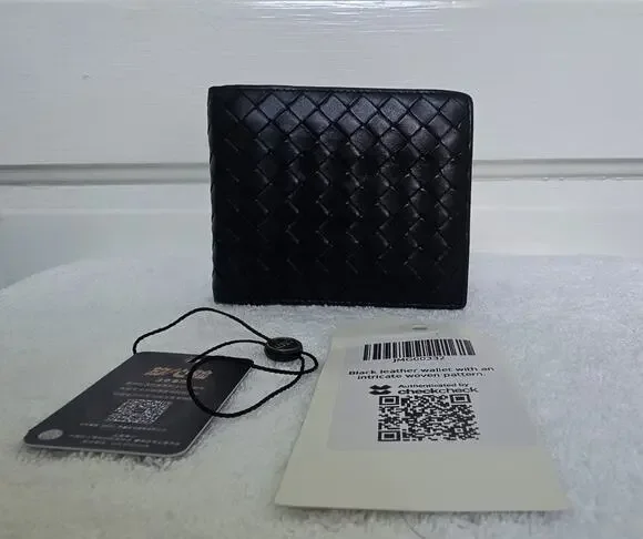 Bottega Veneta Men's Black Woven Bifold Folding Wallet Made Italy w/COA