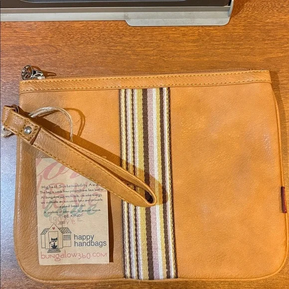 Bungalow 360 Tan Wristlet with Striped Accent