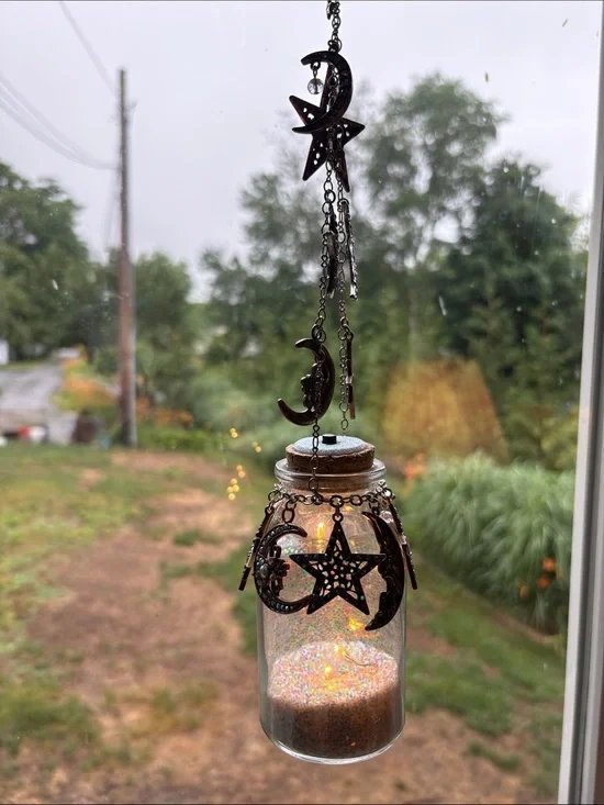 Kirk’s Folly Celestial Moon & Star Hanging Jar Lantern - Iridescent White