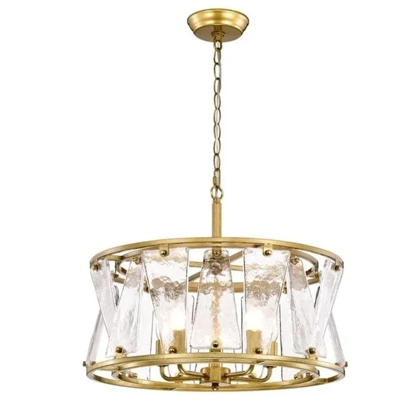 Laia Modern 5-Light Water Textured Glass Drum Round Chandelier FD-0838-PEC