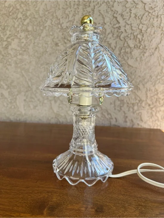 Source Unknown Clear Glass Cut-Pattern Table Lantern with Gold Accent mini lamp